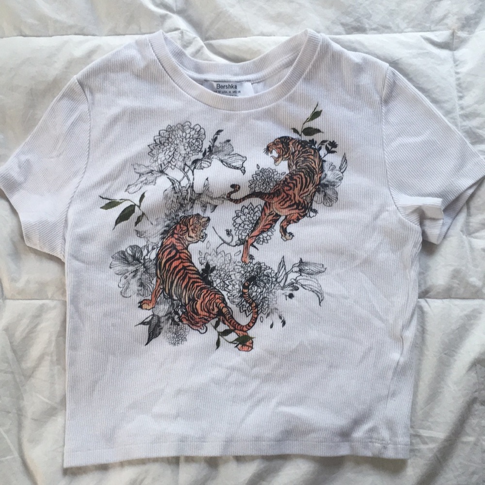 White Cropped Tiger Shirt